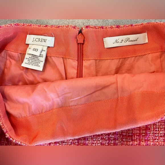 J.CREW No. 2 Pencil Skirt In Neon Tweed Wool Pink Orange Straight | Size 00 - Picture 6 of 11
